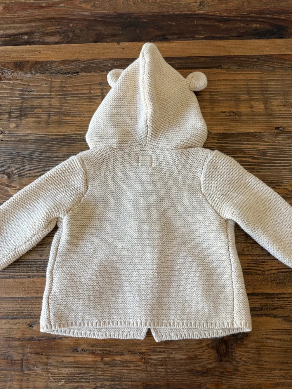 babyGAP 6-9 MONTHS Cream Hooded Knit Baby Cardigan with Bear Ears
